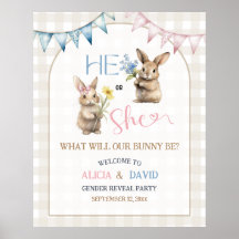 Pink Blue Bunny Floral Gender Reveal Welcome Sign