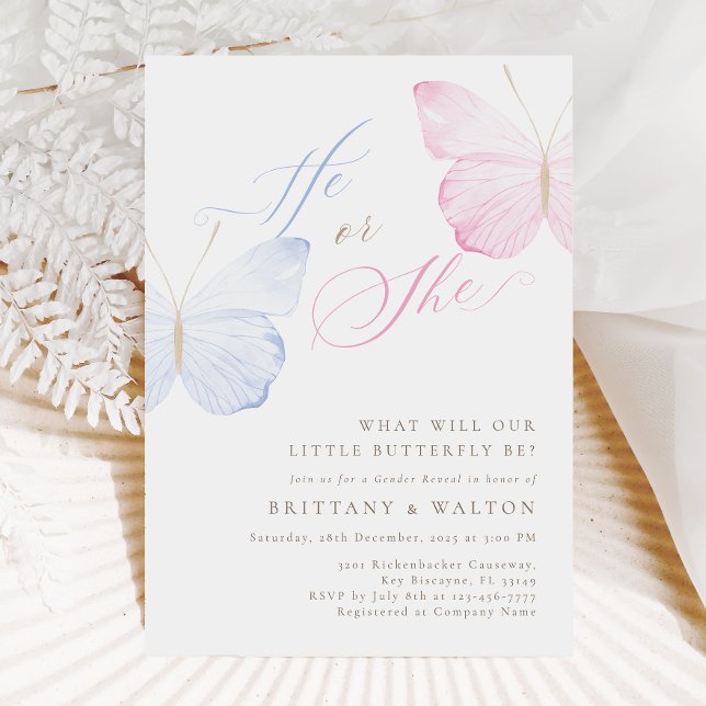 Pink Blue Butterflies Gender Reveal Party Invitation (Creator Uploaded)