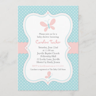 Pink & Blue Butterfly Baby Girl Shower Invitation