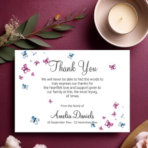Pink Blue Butterfly Funeral Thank You Card