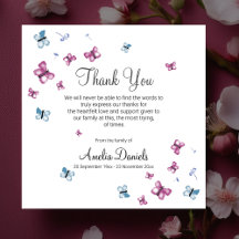 Pink Blue Butterfly Funeral Thank You Card