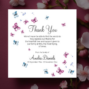 Pink Blue Butterfly Funeral Thank You Card