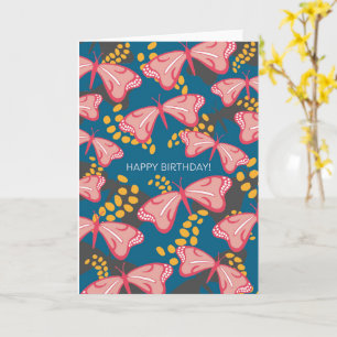 Pink & Blue Butterfly Happy Birthday Card