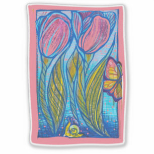 Pink Blue Butterfly Snail Tulips Spring Garden