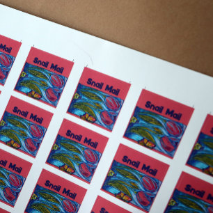 Pink Blue Butterfly Snail Tulips Spring Garden     Square Sticker