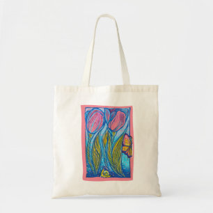 Pink Blue Butterfly Snail Tulips Spring Garden Tote Bag