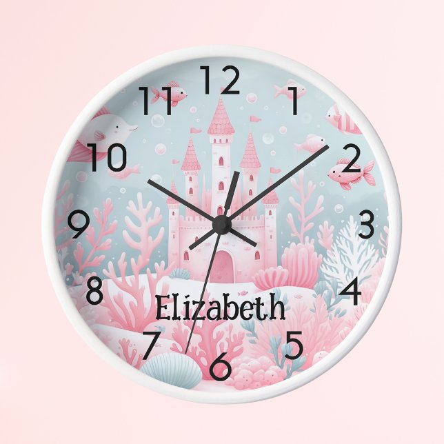 Pink blue castle fish sea underwater fantasy clock (Creator Uploaded)