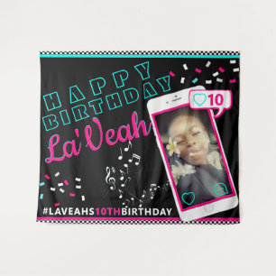 Pink Blue Cellphone Photo Social Media & Music Tapestry