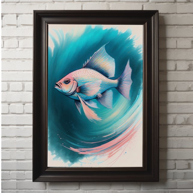 Pink Blue Chalk Drawing Fish ii Poster (Creator Uploaded)