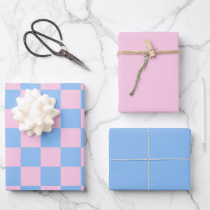 Pink Blue Checkerboard Baby Shower Mod  Wrapping Paper Sheet