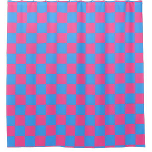 Pink Blue Chequered Check Pattern Shower Curtain