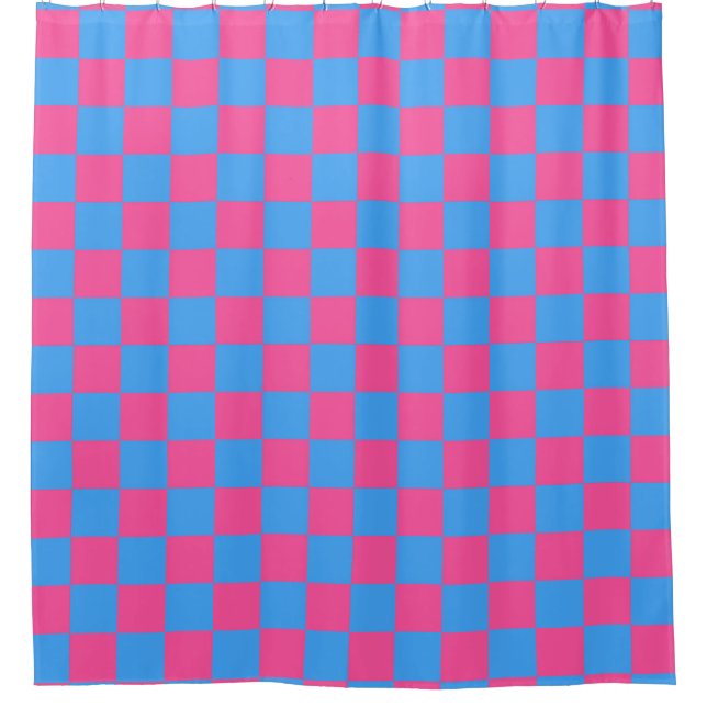 Pink Blue Chequered Check Pattern Shower Curtain (Front)