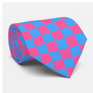 Pink Blue Chequered Check Pattern Tie