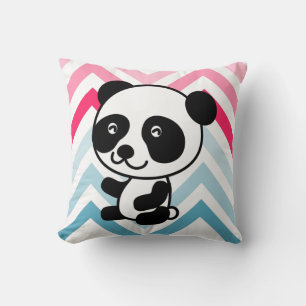 Pink & Blue Chevron Panda Bear Throw Pillow