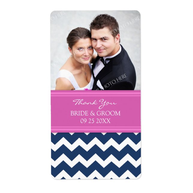 Pink Blue Chevron Photo Wedding Labels (Front)