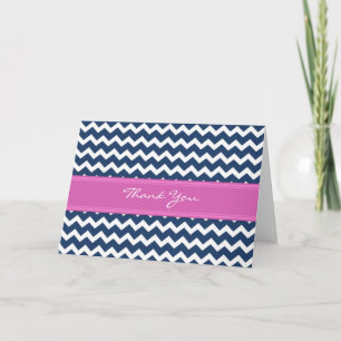 Pink Blue Chevron Wedding Thank You Card