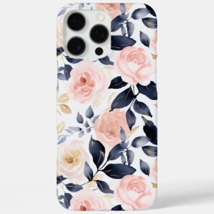 Pink Blue Chic Flowers iPhone 16 Pro Max Case