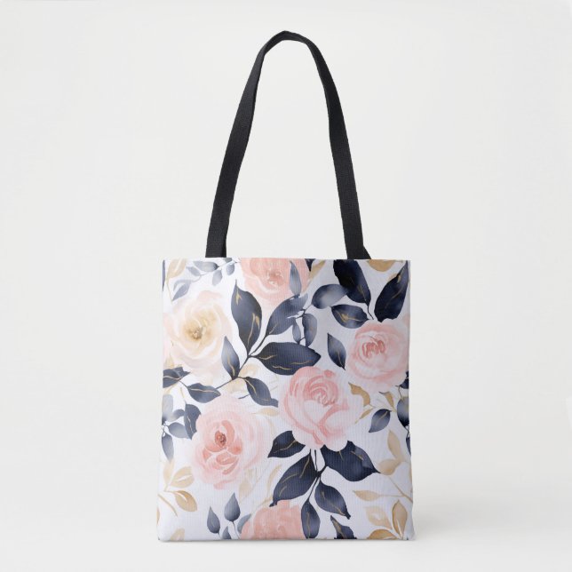 Pink Blue Chic Flowers Tote Bag (Front)