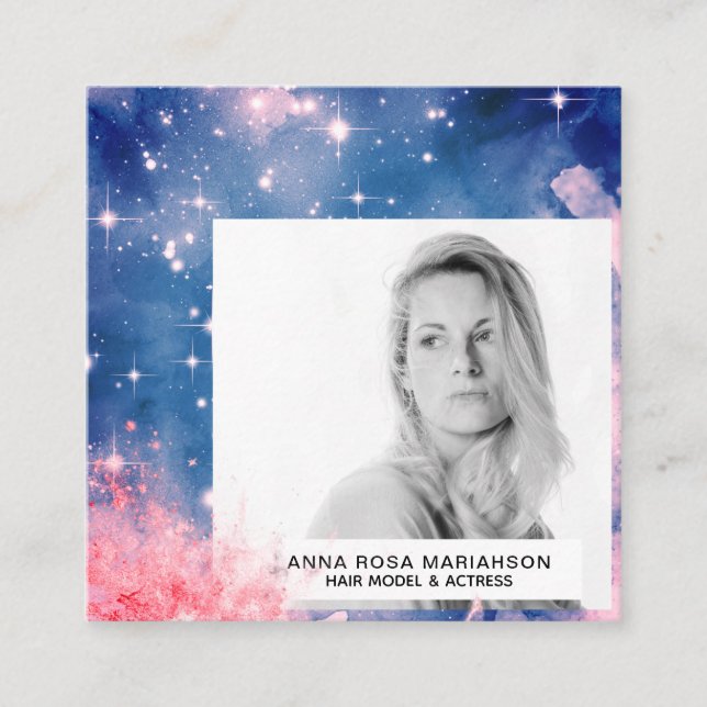 *~* Pink Blue Chic Hair Model Actress Stars PHOTO Square Business Card (Front)