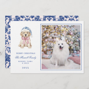 Pink & Blue Chinoiserie Christmas Puppy Invitation