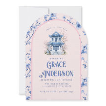  Pink & Blue Chinoiserie Pagoda Tea Invitation