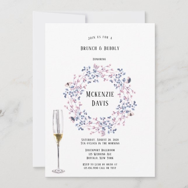 Pink Blue Christmas Berries Bridesmaids Luncheon Invitation (Front)