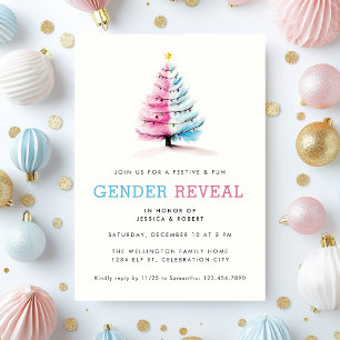 Pink Blue Christmas Gender Reveal Party Holiday Invitation