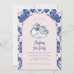 Pink & Blue Christmas Tea Party Invitation