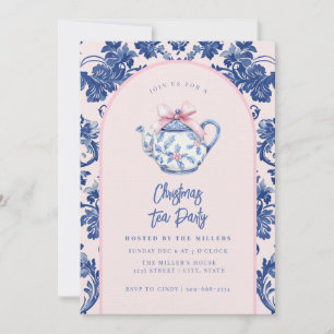 Pink & Blue Christmas Tea Party Invitation