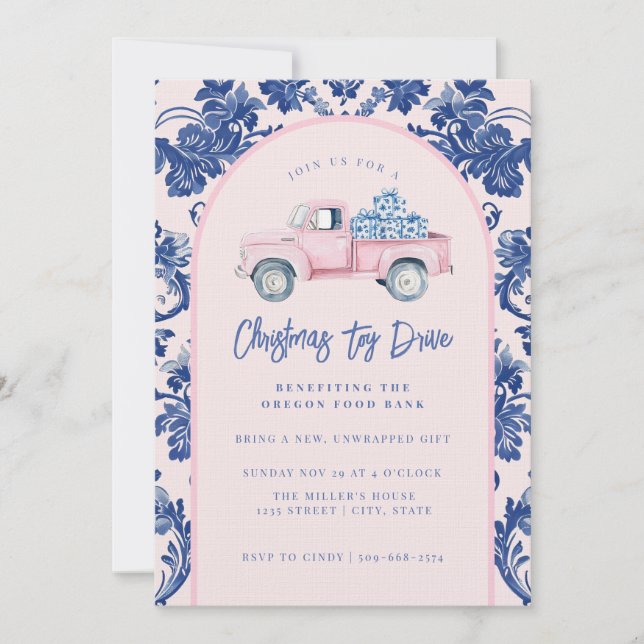 Pink & Blue Christmas Toy Drive Invitation (Front)