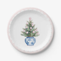 Pink & Blue Christmas Tree W Scallop Border