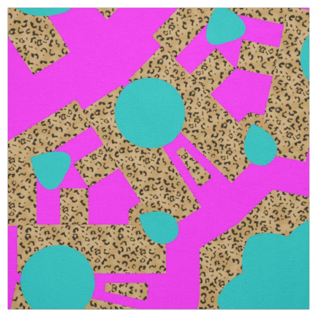 Pink Blue Circle Leopard Animal Print Pattern Fabric (Swatch)