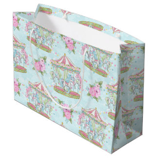 Pink Blue Circus Carousel Pony Large Gift Bag