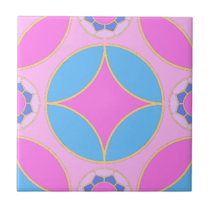 pink  blue -  classic Deco pattern Ceramic Tile