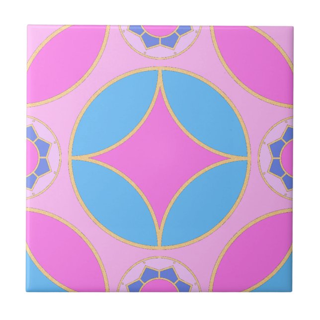 pink  blue -  classic Deco pattern Ceramic Tile (Front)