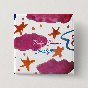 Pink blue clouds baby shower add name watercolor s 15 cm square badge