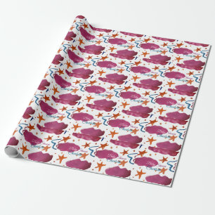 Pink blue clouds baby shower add name watercolor s wrapping paper