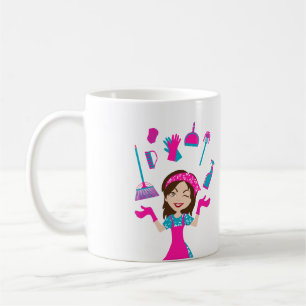 Pink Blue Color Cartoon House Cleaning Service Coffee Mug