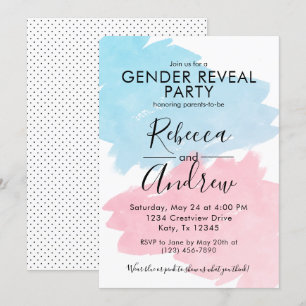 Pink & Blue Colour Splash Gender Reveal Baby Showe Invitation