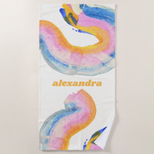 Pink Blue Colourful Abstract Paintbrush Name Summe Beach Towel