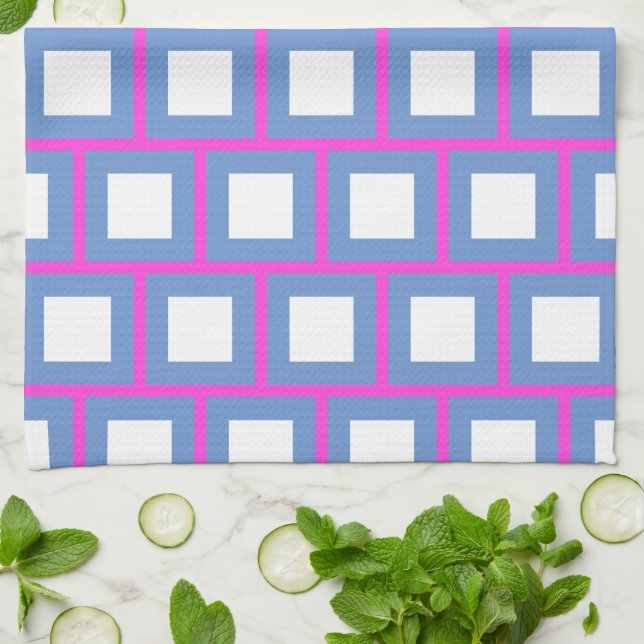 Pink Blue Colourful Squares Modern 4Sascha Tea Towel (Folded)