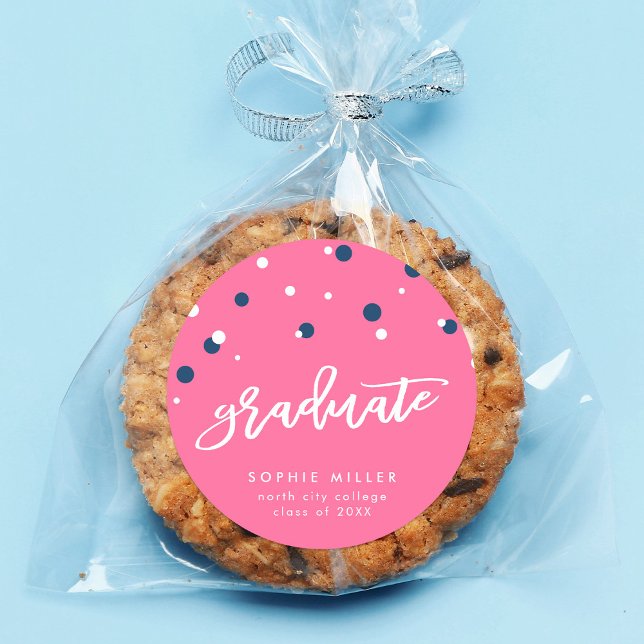 Pink Blue Confetti Graduate Graduation Classic Round Sticker (Creator Uploaded)