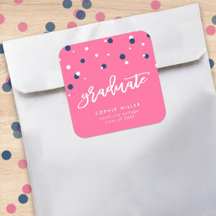 Pink Blue Confetti Graduate Graduation  Square Sticker