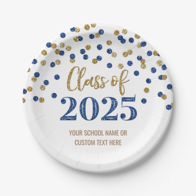 Pink Blue Confetti Graduation 2025 Paper Plate (Front)