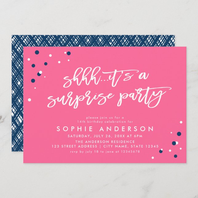 Pink Blue Confetti It's a Surprise Party Birthday Invitation (Front/Back)