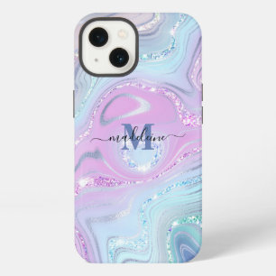 Pink Blue Crystal Marble Iridescent Agate iPhone 13 Case