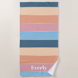 Pink Blue Custom Summer Colour Block Stripes Beach Towel