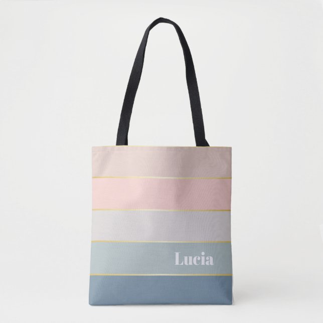pink blue Custom Summer Colour Block Stripes Tote Bag (Front)