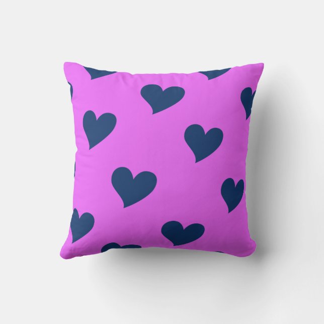 Pink Blue Cute Cosy Modern Romantic Chic Heart Cushion (Back)