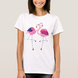 Pink & Blue Cute Flamingos Illustration T-Shirt